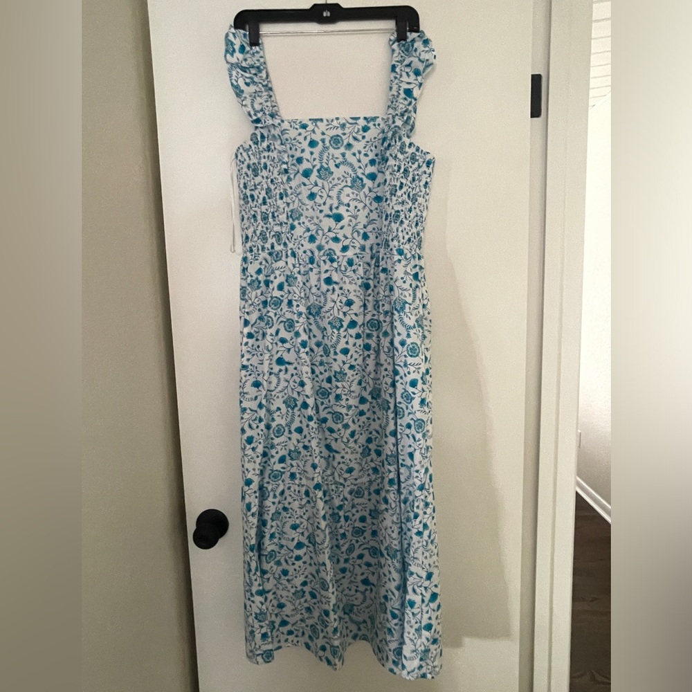 Draper James White and Teal Floral Midi Dress, NWT